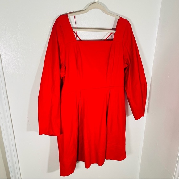 NEW Anthropologie Maeve Long-Sleeve Square-Neck Pleated Mini Dress Red Coastal - Picture 3 of 9